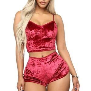 Velvet Spaghetti Strap Sleeveless Crop Top Camisole and Shorts Pajamas Set